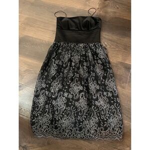 JS Boutique Black Silver Floral Cocktail Party‎ Dress Size 4 Strappy